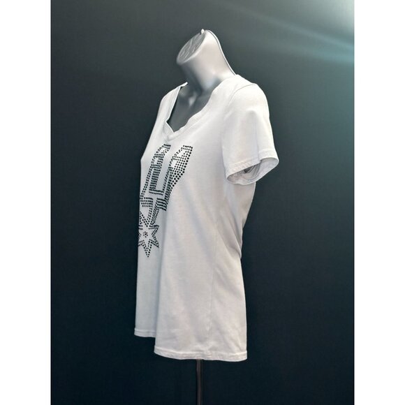 NBA Womens San Antonio Spurs Rhinestone Bedazzled Bling V-Neck Shirt Grey Team - Picture 5 of 12